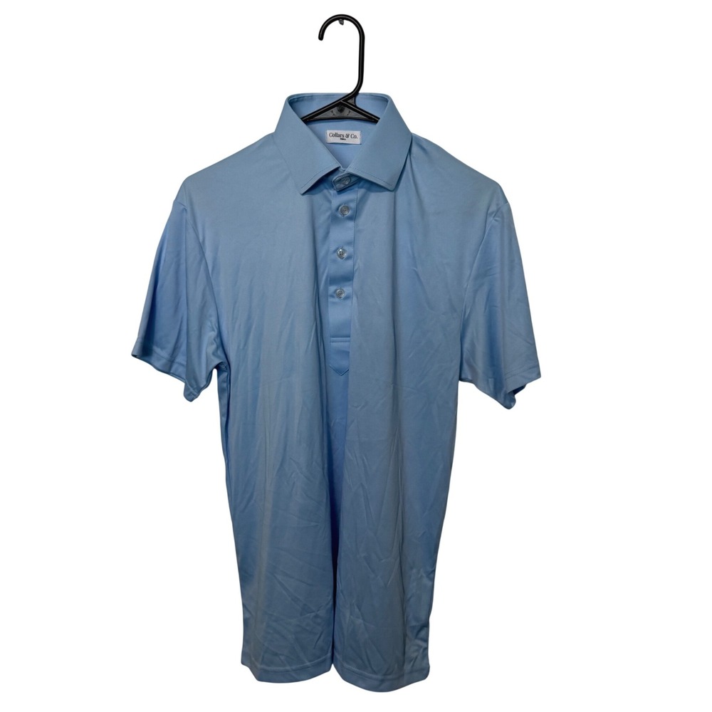 Collars & Co. Polo Shirt Mens Small Light Blue Dress Collar Performance Stretch
